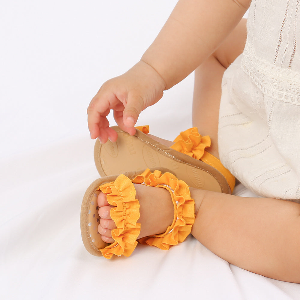 Floral Non-slip Baby Girl Sandals with Ruffle Trim – Comfy Open Toe Toddler Princess Shoes for Spring/Summer
