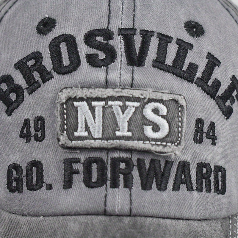 Distressed NYS Letter Embroidered Baseball Cap - Unisex Peaked Cap for Men & Women, Comfortable Fabric, Stereo Embroidered Letter, Versatile, One Size, Outdoor Sports Sun Hat for Dad