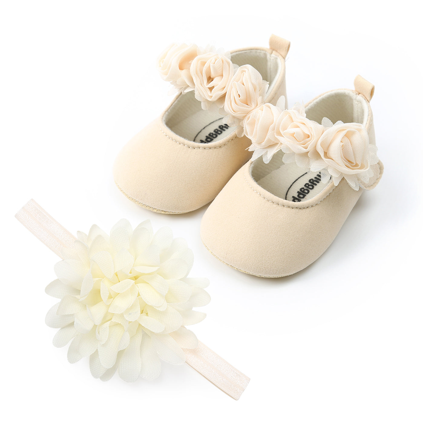 Baby Girls Mary Jane Flat Shoes With Floral Decor & Headband, Princess Wedding Crib Shoes For Infant Newborn First Walkers Prewalkers