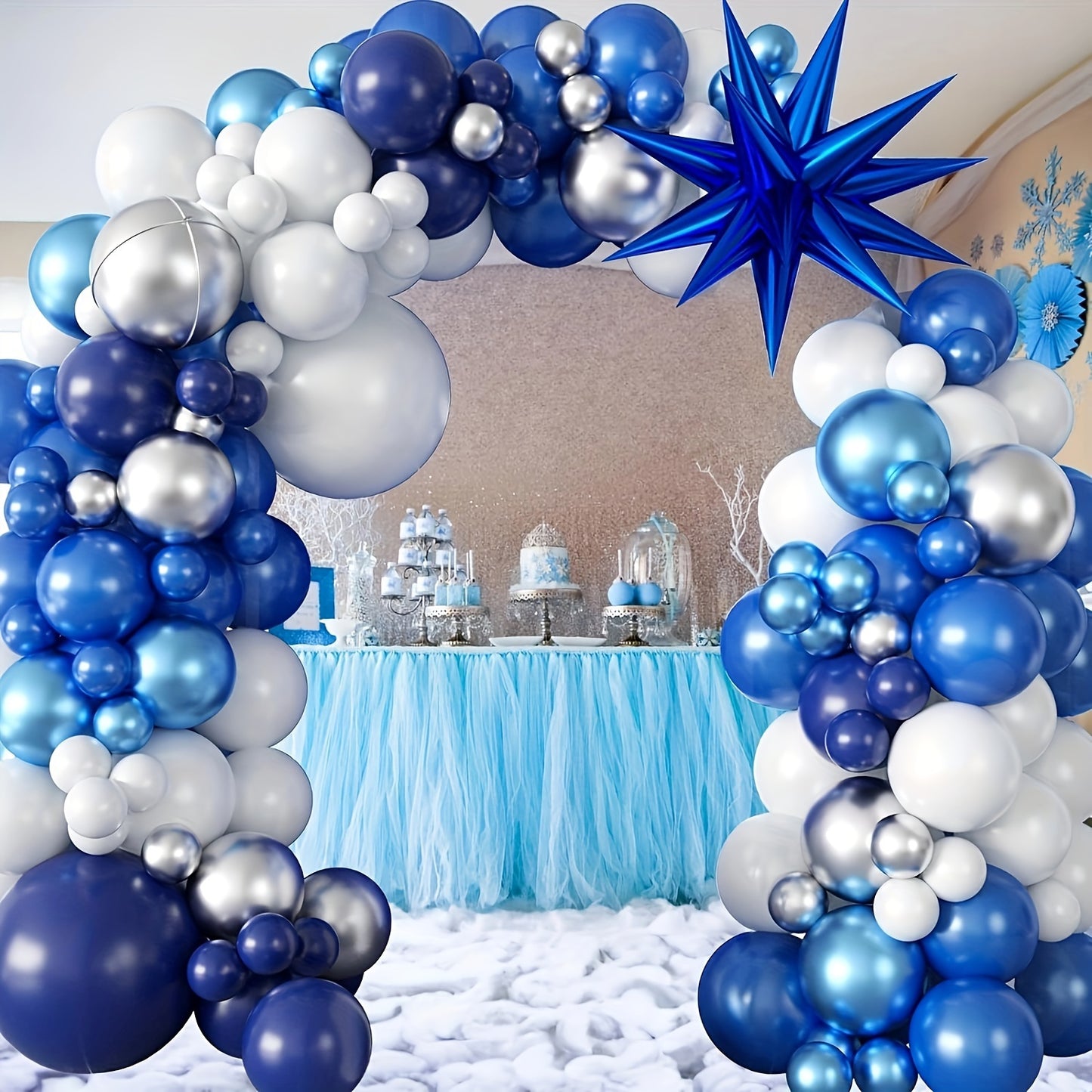 94pcs, Navy Blue White Metallic Slivery Balloon Set With Exploding Stars Aluminum Film Balloon Garland Arch Decoration, Graduation, Retirement, Wedding Party Decoration Brighten Up Your Party - Perfect For Birthday And Sweet