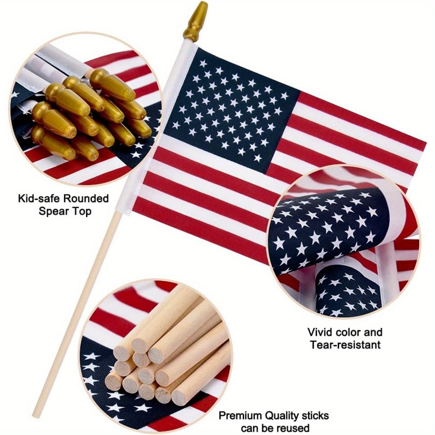 6pcs American Flags Small US Flags, Mini American Flag on Stick 4x6 Inch US American Hand Held Stick Flags