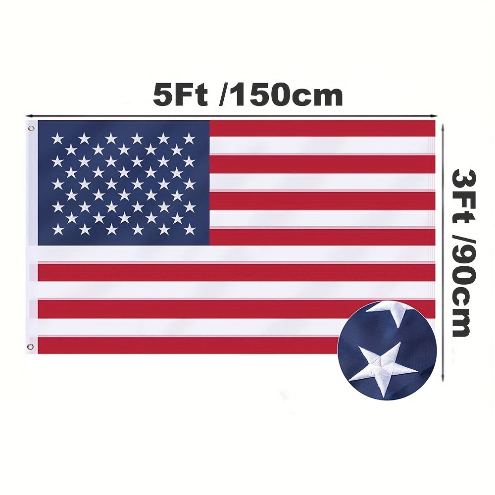 1pc American Flag 3x5 Ft TearProof For Outside, Build To Long Lasting, Fade Resistant Spun Polyester, High Wind US Outdoor Flags Embroidered Stars, Sewn Stripes, Brass Grommet