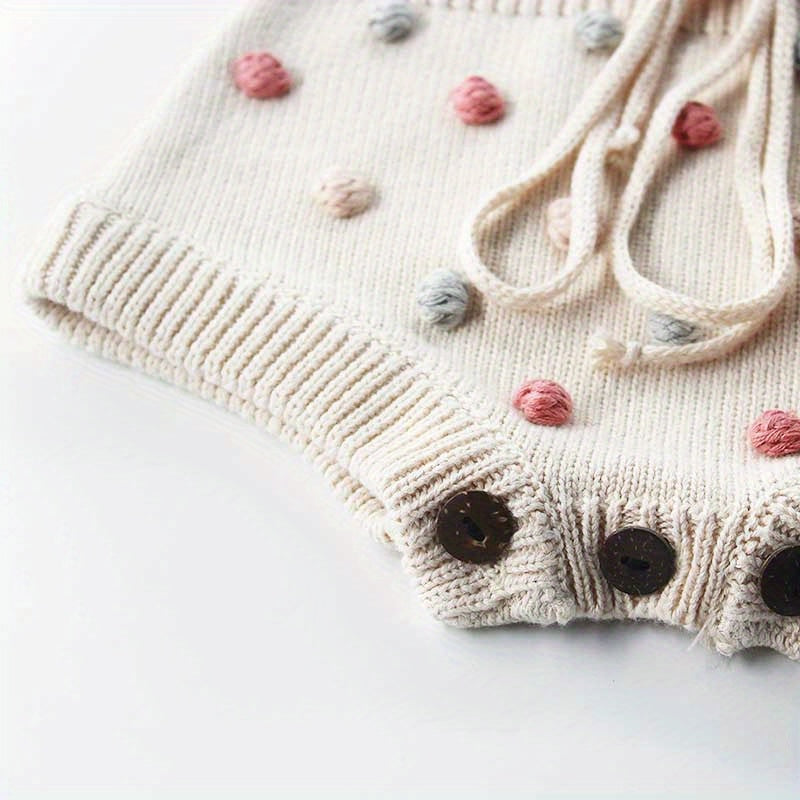 Adorable Hand-Knitted Newborn Baby Romper - Soft 100% Cotton, Pompom Details, Breathable, Comfortable, One-Piece Jumpsuit Overalls for Baby Boys and Girls, 2022 Latest Design