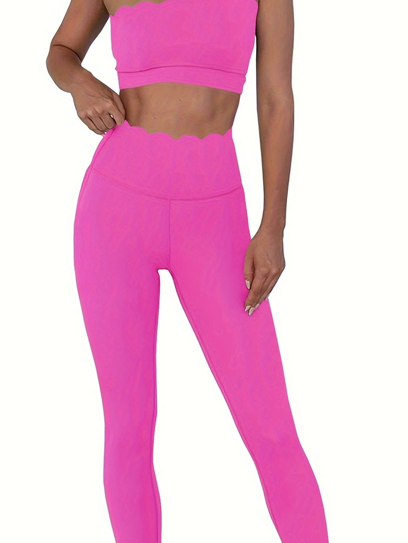 Women's 2 Piece Set Solid Color Sports Casual Suit, One Shoulder Tube Top And High Waist Skinny Leggings, Women's Sportswear
