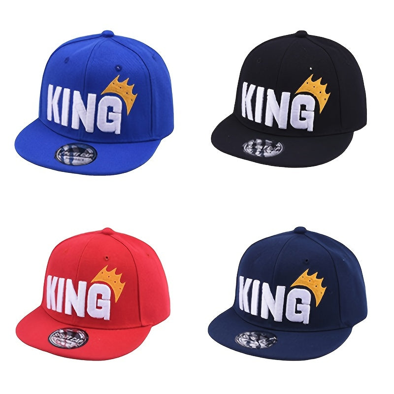 Youngsters' Hip Hop Snapback Caps - "KING" Embroidered with Crown Design, Breathable & Adjustable, Sun-Protective Baseball Hats for Boys & Girls, Perfect for Spring & Summer Outdoor Fun, Hip Hop Hat