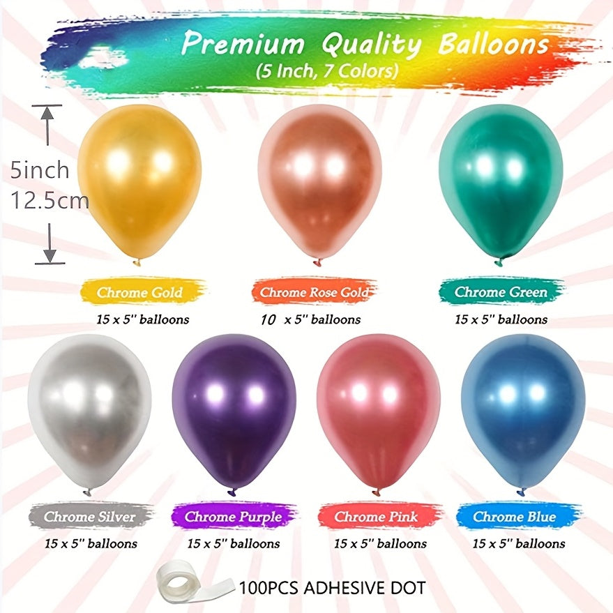 100pcs 5 Inch Metal Mixed Color Balloons With Roll Of Glue Dots Birthday Wedding Balloon Arch, Party Decorations Easter Gift