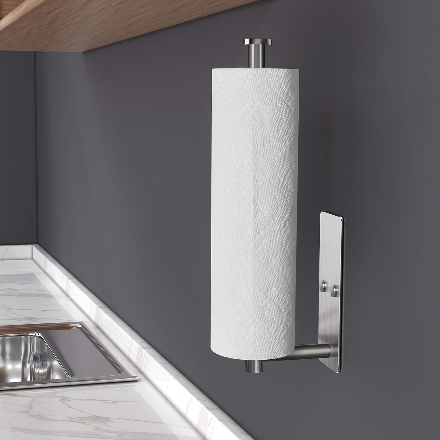 1pc Stainless Steel Self-Adhesive Paper Towel Holder - Space-Saving Wall Mount Design for Kitchen, Counter, Cabinet, and Bathroom - Easy Installation, Punch-Free, and Durable