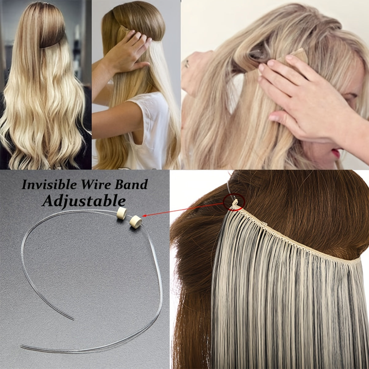 Hair Extensions Invisible Hair Extensions Secret Hidden Wire Long Curly Hair Pieces For Women Synthetic