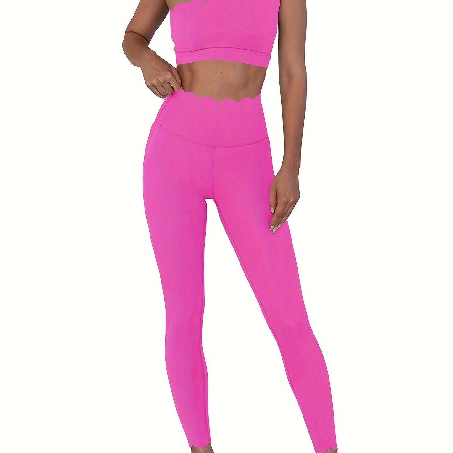 Women's 2 Piece Set Solid Color Sports Casual Suit, One Shoulder Tube Top And High Waist Skinny Leggings, Women's Sportswear