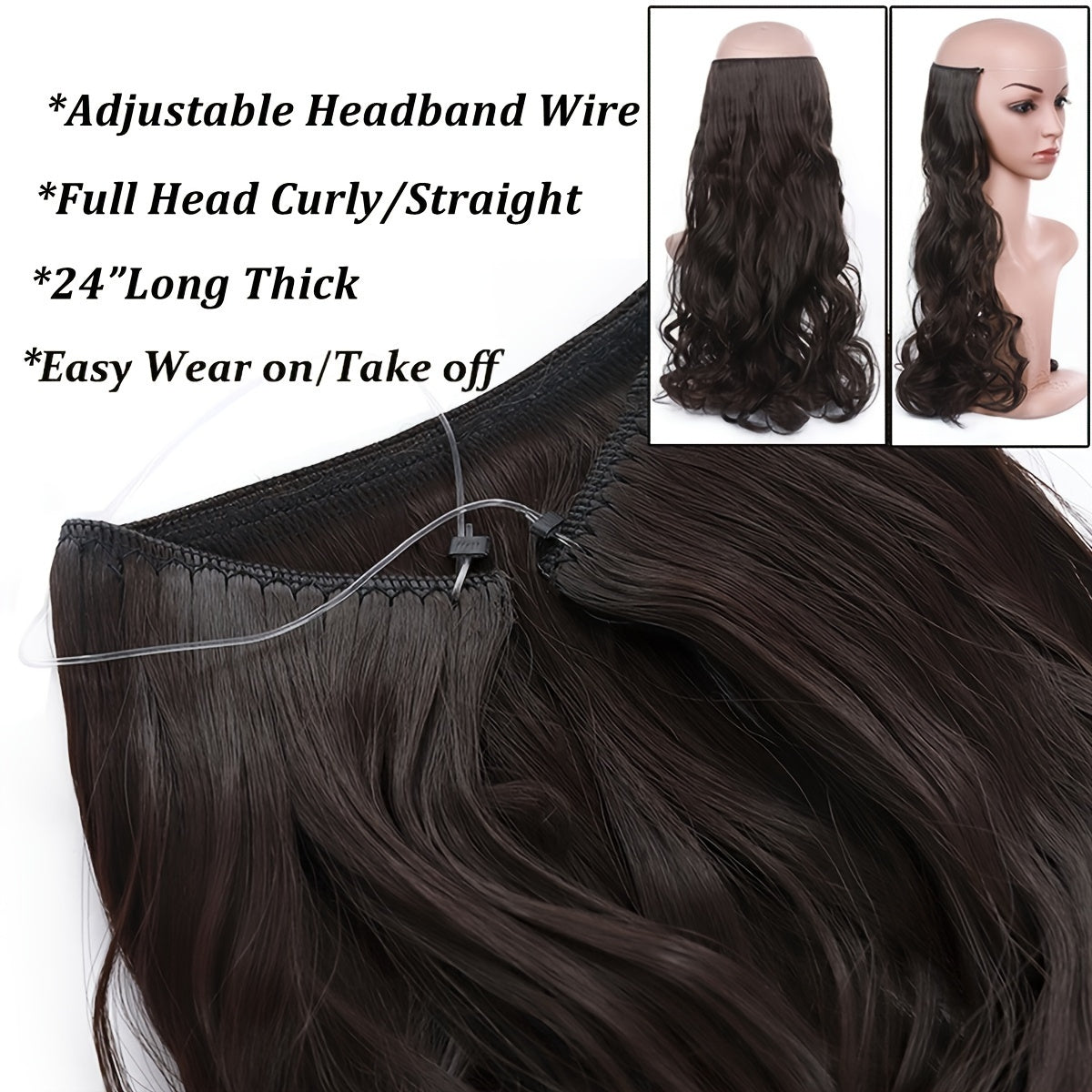 Hair Extensions Invisible Hair Extensions Secret Hidden Wire Long Curly Hair Pieces For Women Synthetic