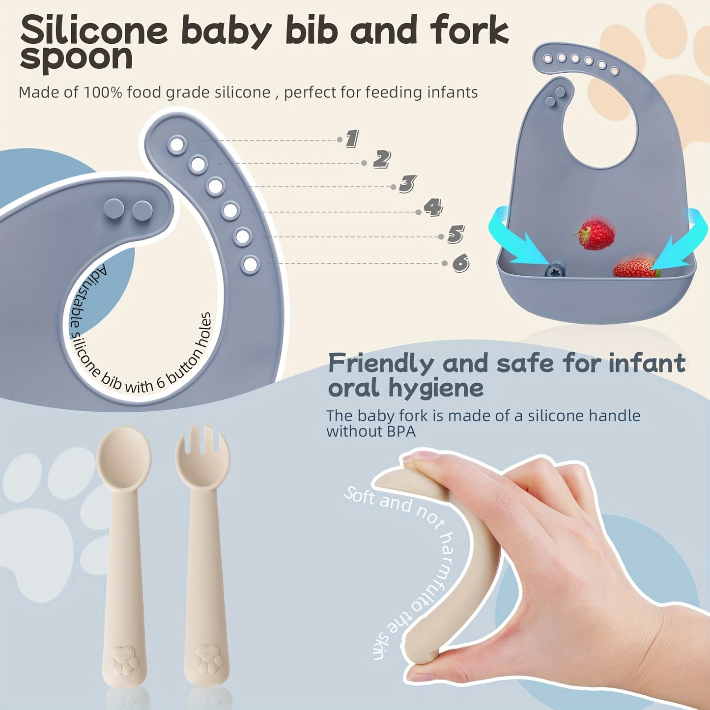 TYRY.HU Baby Feeding Set Silicone Feeding Set Shallow Tray Kitten Design Baby Silicone Tableware, Toddler Eating Utensils, With Suction Cup, Shallow Tray Bib Soft Spoon Fork Cup, Tough Tableware Set, Edible Grade Silicone, Sa