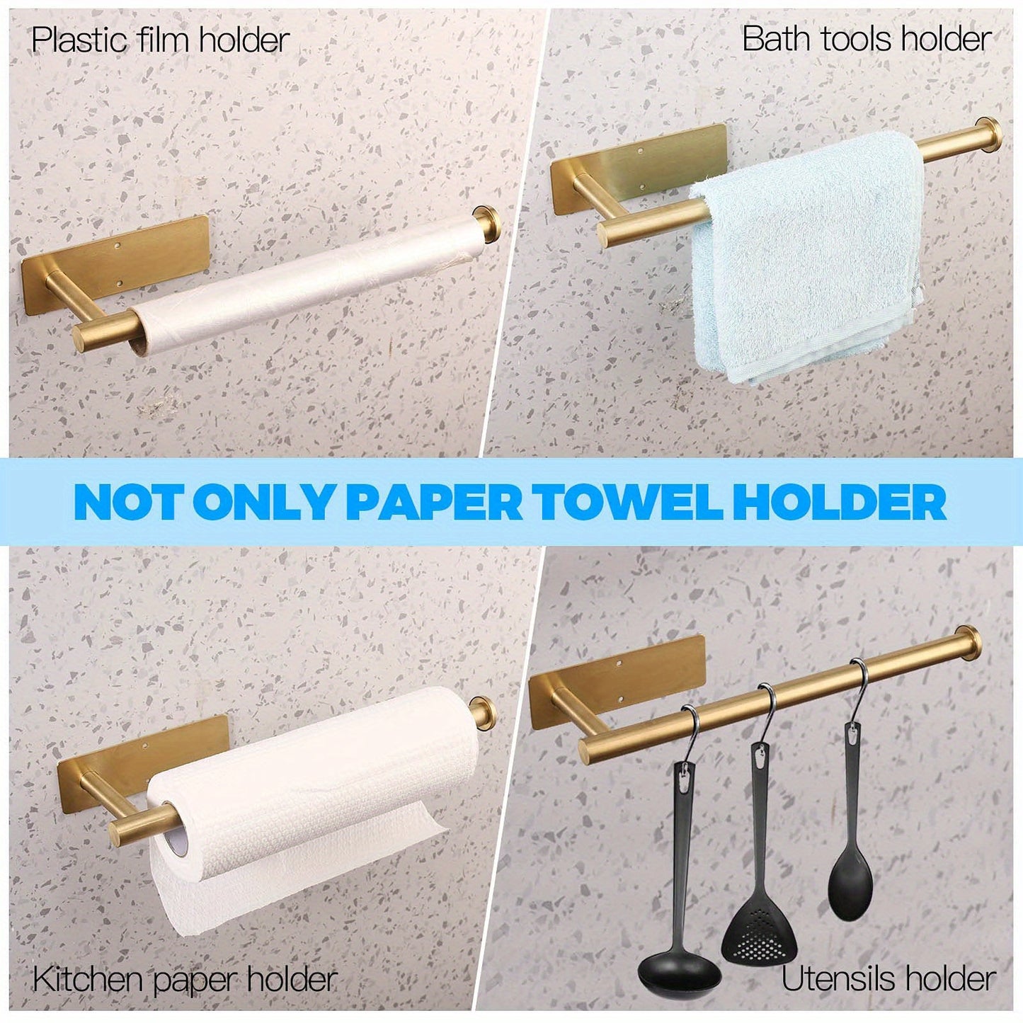 1pc Stainless Steel Self-Adhesive Paper Towel Holder - Space-Saving Wall Mount Design for Kitchen, Counter, Cabinet, and Bathroom - Easy Installation, Punch-Free, and Durable