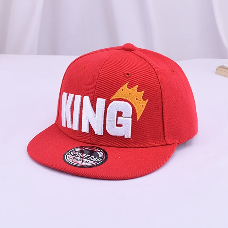 Youngsters' Hip Hop Snapback Caps - "KING" Embroidered with Crown Design, Breathable & Adjustable, Sun-Protective Baseball Hats for Boys & Girls, Perfect for Spring & Summer Outdoor Fun, Hip Hop Hat