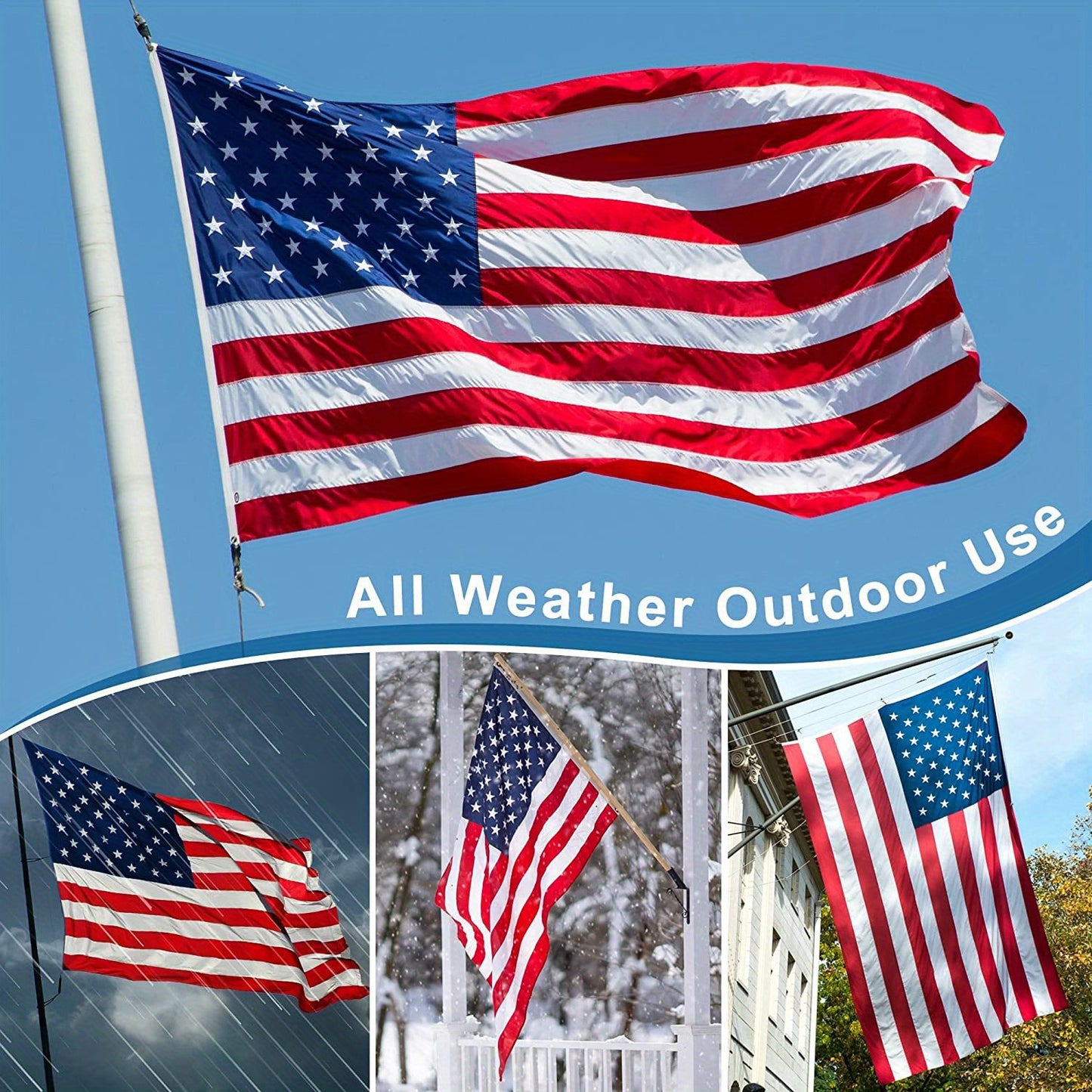 1pc American Flag 3x5 Ft TearProof For Outside, Build To Long Lasting, Fade Resistant Spun Polyester, High Wind US Outdoor Flags Embroidered Stars, Sewn Stripes, Brass Grommet