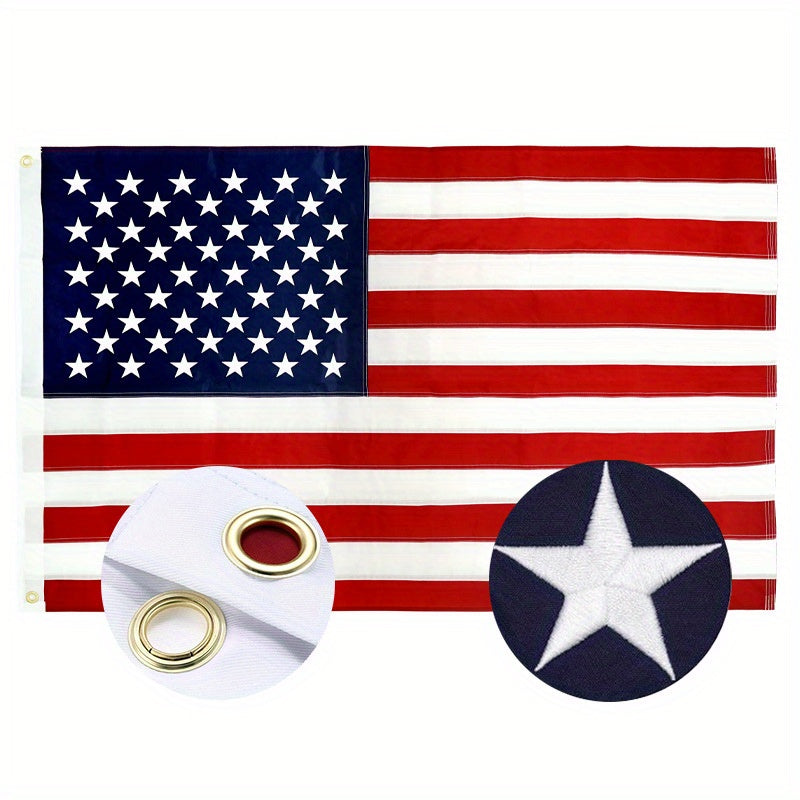 1pc American Flag 3x5 Ft TearProof For Outside, Build To Long Lasting, Fade Resistant Spun Polyester, High Wind US Outdoor Flags Embroidered Stars, Sewn Stripes, Brass Grommet