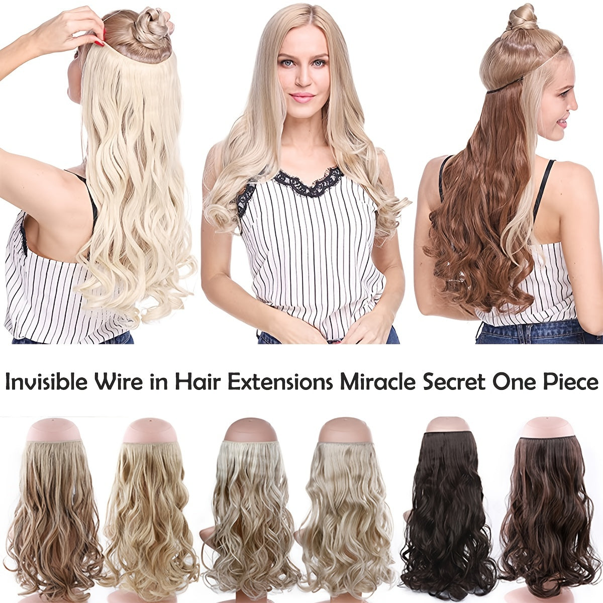 Hair Extensions Invisible Hair Extensions Secret Hidden Wire Long Curly Hair Pieces For Women Synthetic