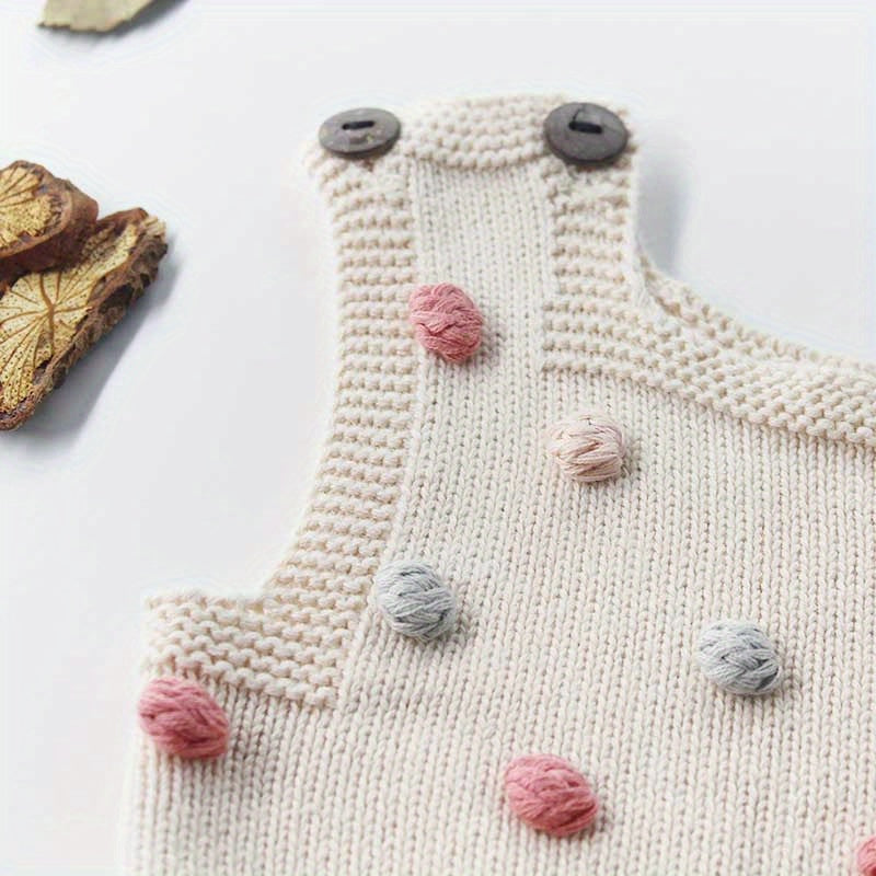 Adorable Hand-Knitted Newborn Baby Romper - Soft 100% Cotton, Pompom Details, Breathable, Comfortable, One-Piece Jumpsuit Overalls for Baby Boys and Girls, 2022 Latest Design