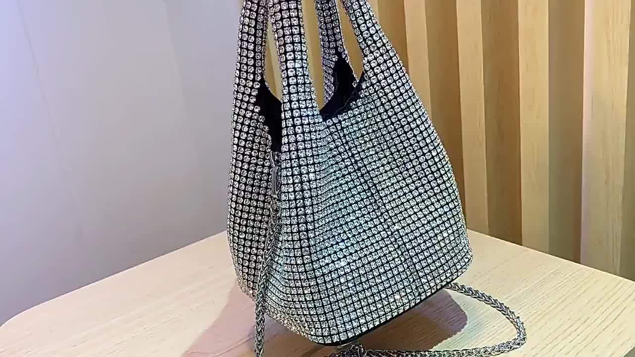 Luxurious Mini Rhinestone Bucket Handbag - Bling-Bling Evening Purse with Chain Strap, Fashionable, Spacious Interior, Perfect for Carnival, Mardi Gras, Music Festival, Party, Prom, and Night Out - Trendy, Glamorous, and Dura