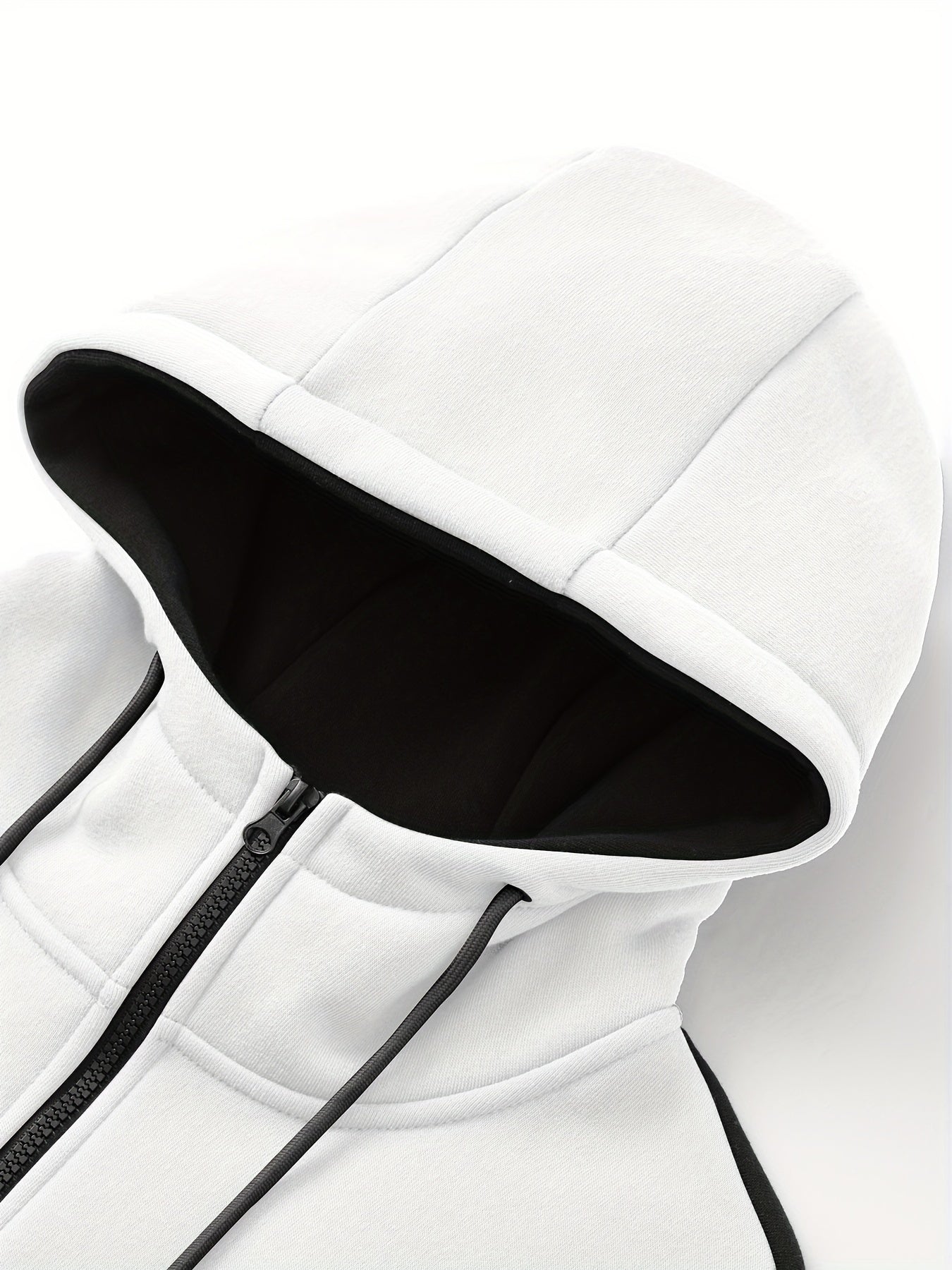 Two-Piece Color Block Men's Casual Sportswear Hoodie Set, Zip-Up Drawstring Jogging Suit For All Seasons