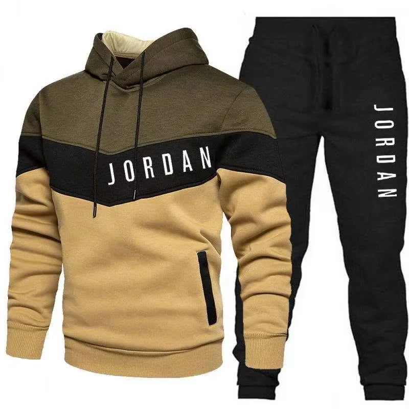Customized Men's Patchwork Sportswear Fashion Brand Hoodie Set Two Piece Sweater Set