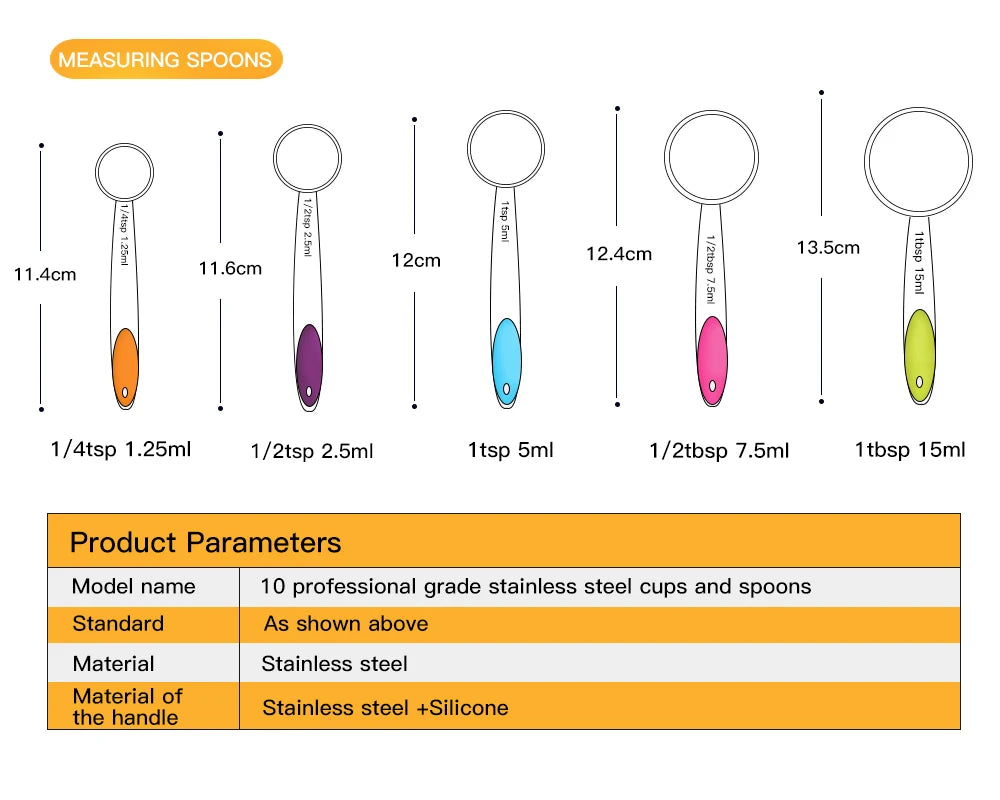 5/10Pcs Stainless Steel Measuring Set Stackable Measuring Cups Measuring Spoons Set For Kitchen Tea Coffee Baking Measuring Tool