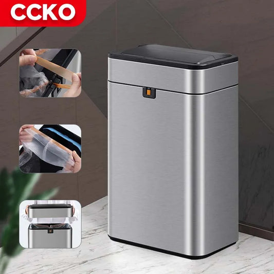 15/20 Liter Stainless Steel Electric Trash Can Smart Dustbin Kitchen Sensor Rubbish Bin Touchless Waste Bins for Office Bathroom