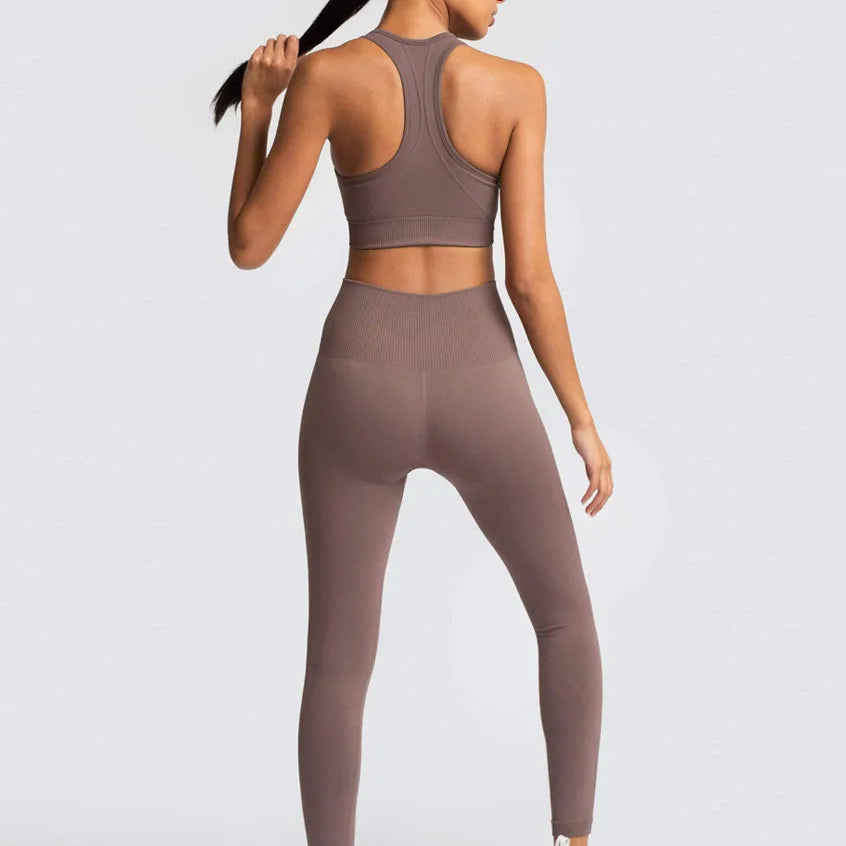Custom Logo Women's Solid Sportswear Suit Low Neck Push up Bra and Seamless Scrunch Butt Leggings Set Fitness Yoga Wear Suit
