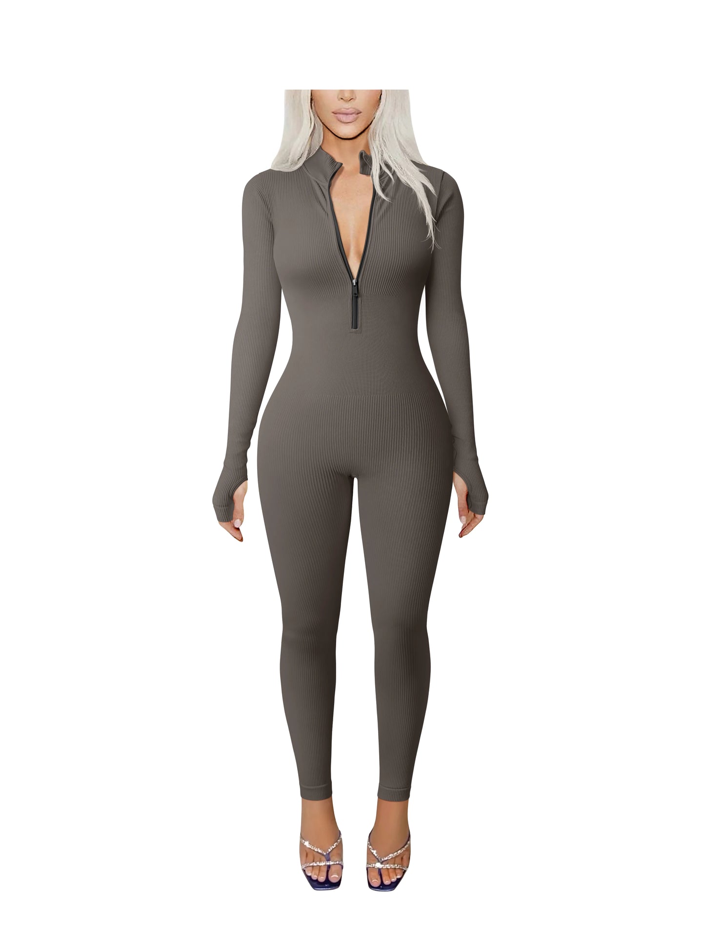 New Long Sleeved Zipper Seamless Ftness Jumpsuit Women's Sportswear Jumpsuit