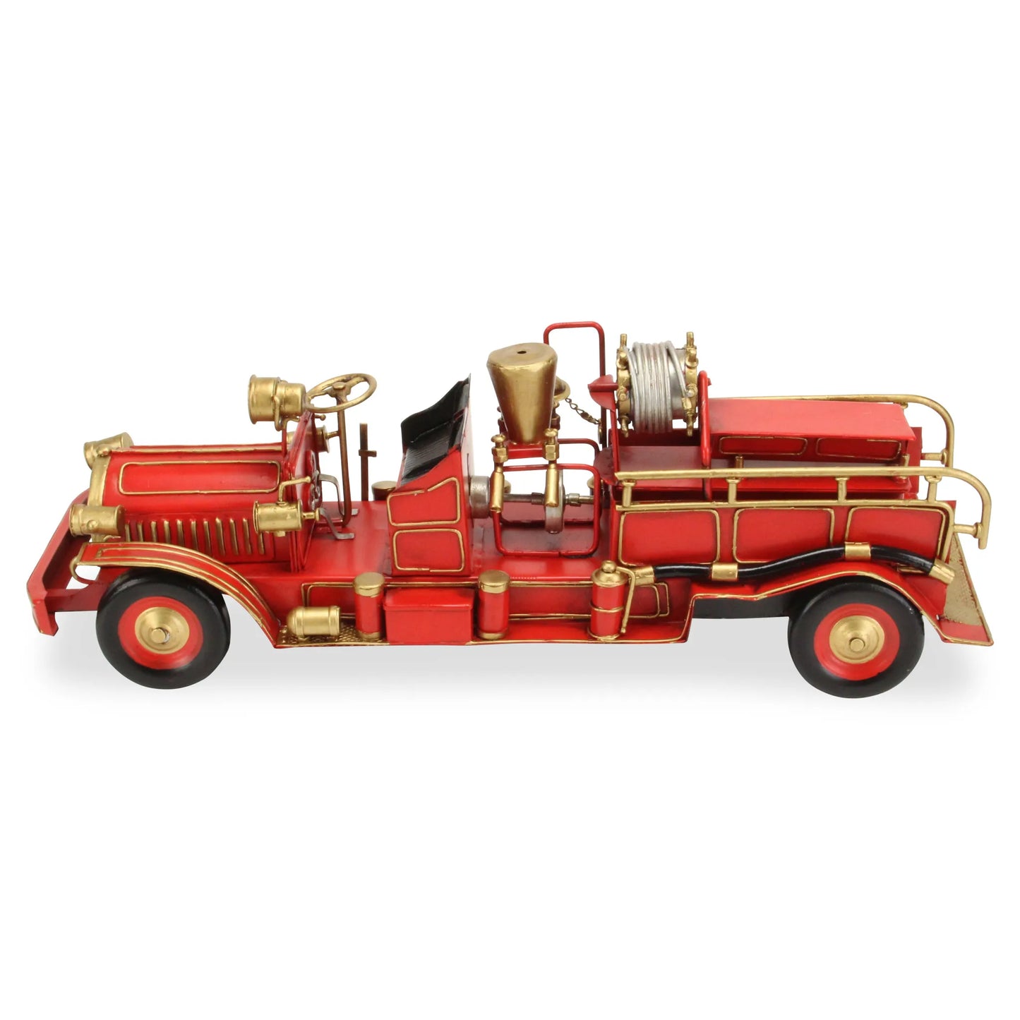 Homeroots 6" Red and Gold Metal Hand Painted Early 20th Century Red Fire Engine Model Car