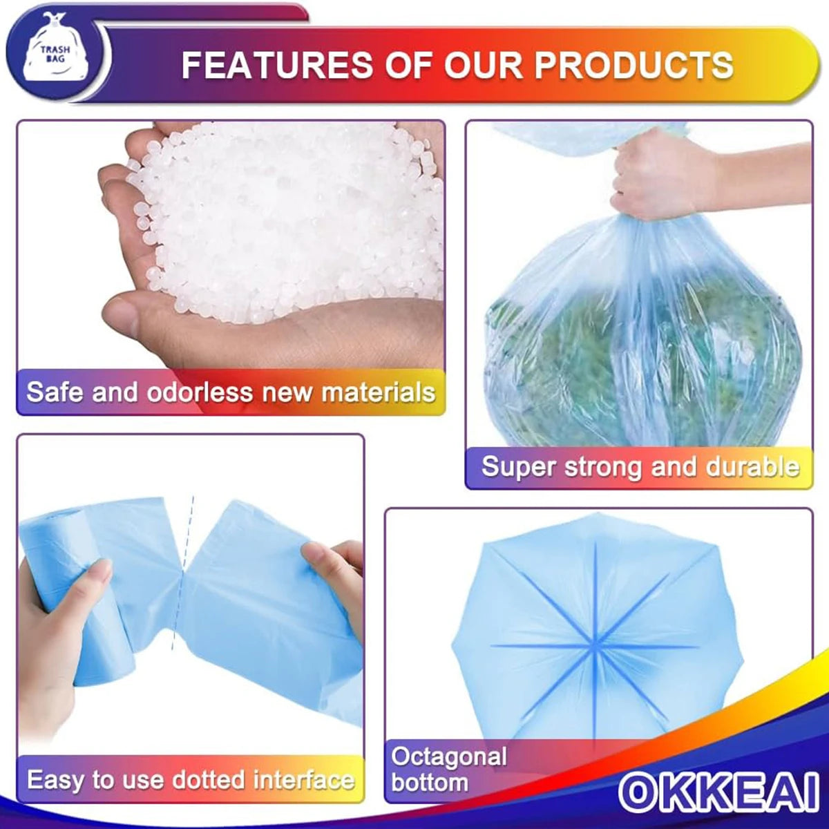 8 Gallon Kitchen Trash Bags Blue Garbage Bags Strong 30L Trash Can Bags Medium Wastebasket Bin Liners Home Office, Lawn,Bathroom
