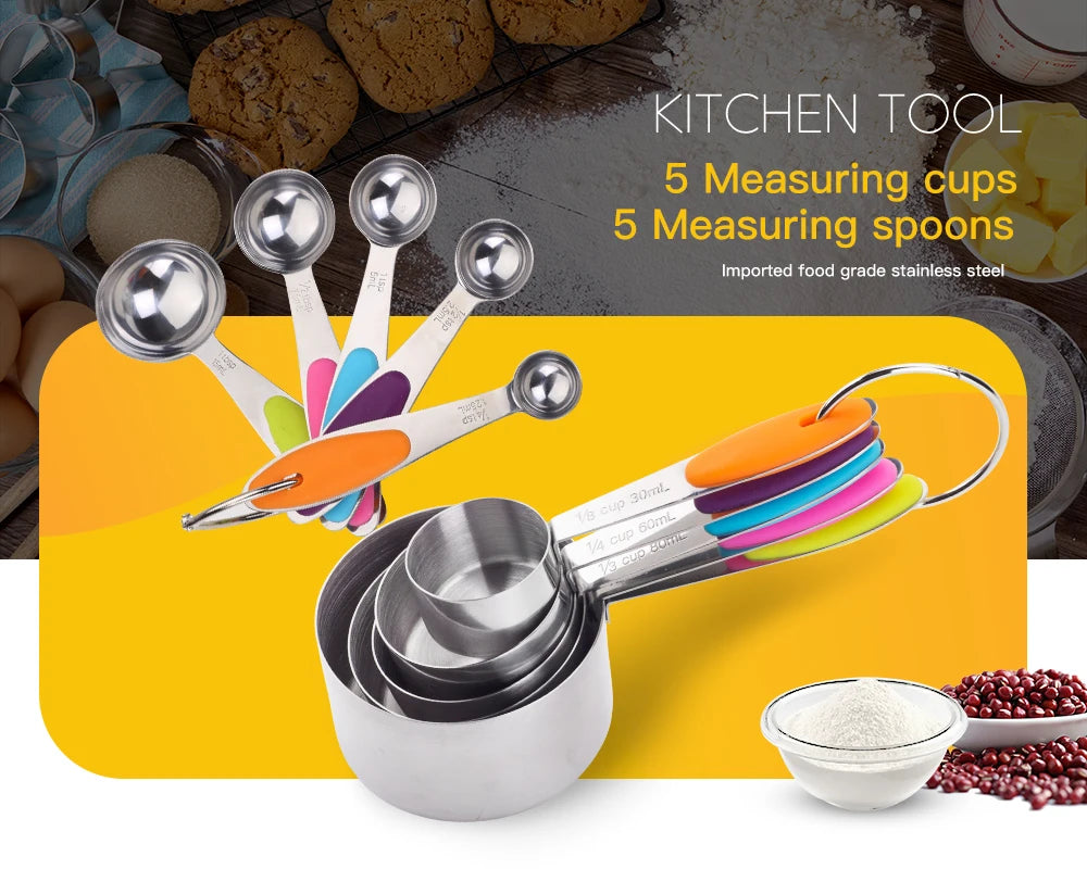 5/10Pcs Stainless Steel Measuring Set Stackable Measuring Cups Measuring Spoons Set For Kitchen Tea Coffee Baking Measuring Tool