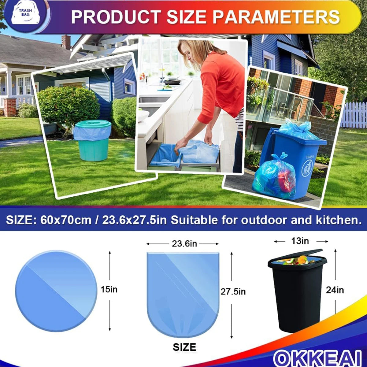 8 Gallon Kitchen Trash Bags Blue Garbage Bags Strong 30L Trash Can Bags Medium Wastebasket Bin Liners Home Office, Lawn,Bathroom