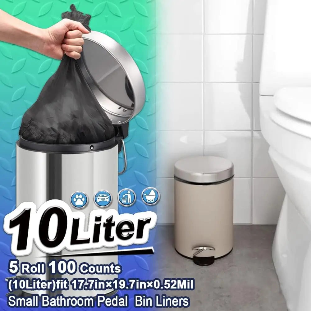 Small Bathroom Trash Bags 3 Gallon/10 Liter Trash Can Bags,100 Counts Plastic Waste Basket Bags,Small Black Garbage Bags
