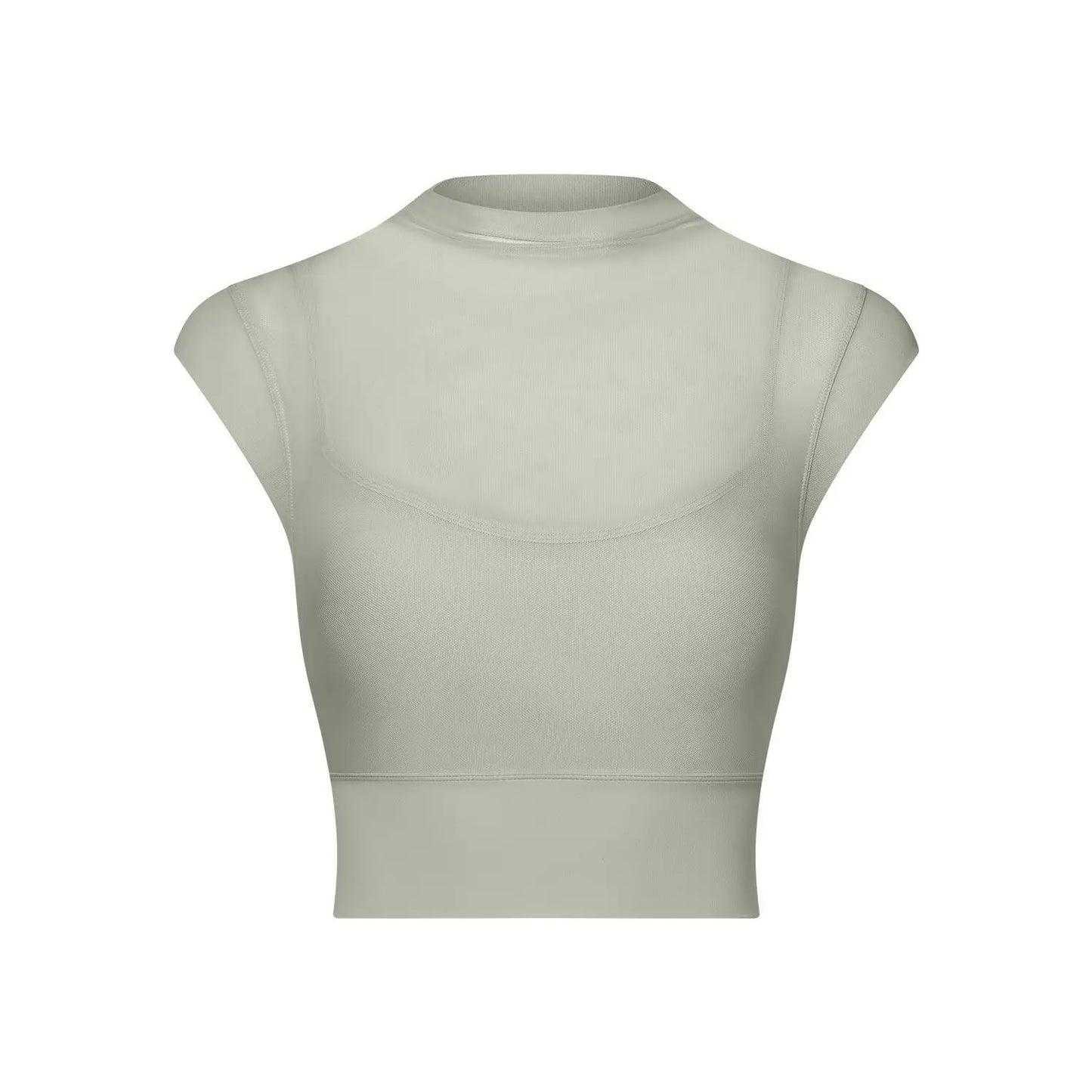 New Design Women's Sexy Mesh Panel 2 in 1 High Neck Sleeveless Quick Dry Crop Top Fitness Tennis Yoga Sportswear Crop Top
