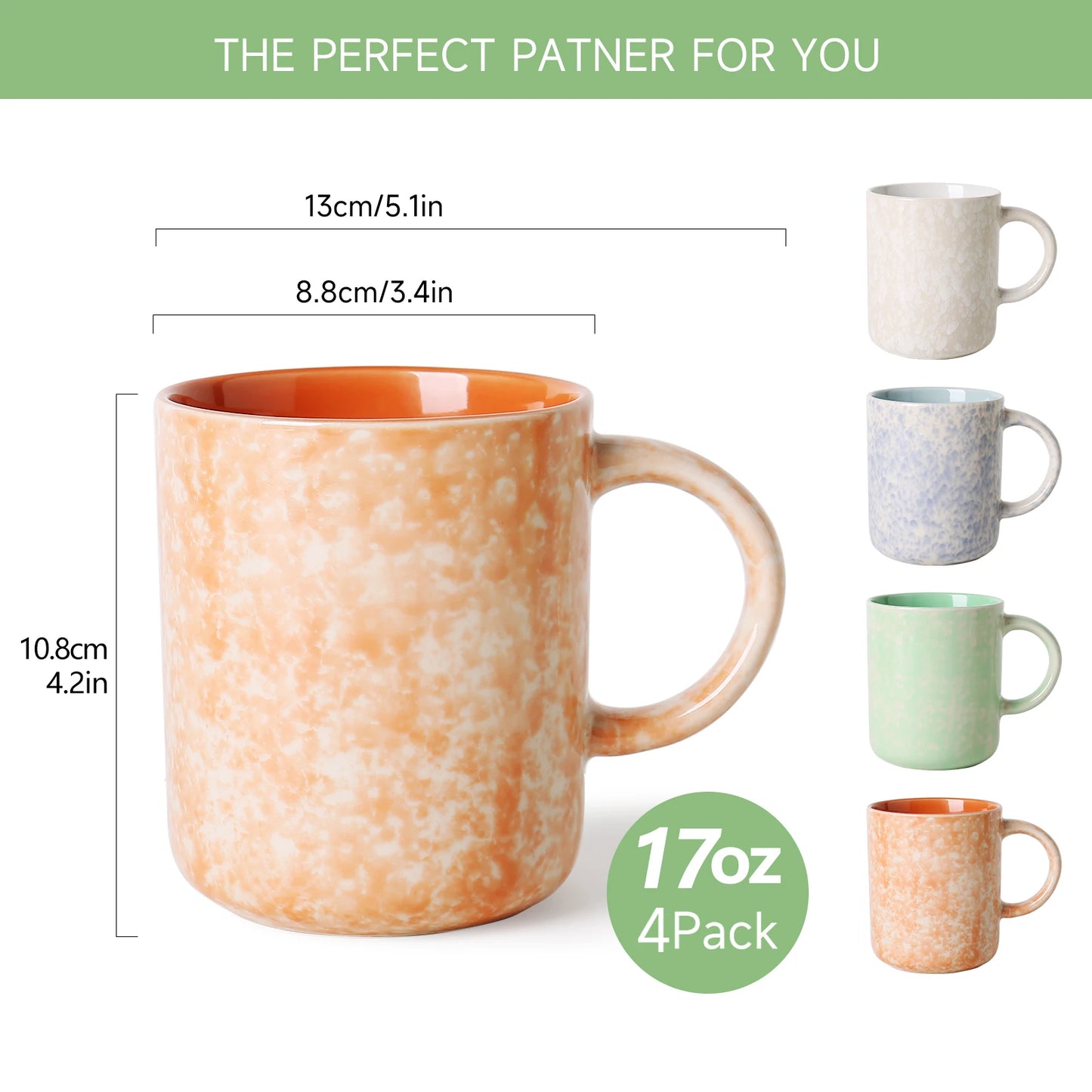 17 OZ Modern Colorful Stoneware Ceramic Coffee Mugs Set Set with Handle for Tea Latte Milk Cocoa 4 Pieces