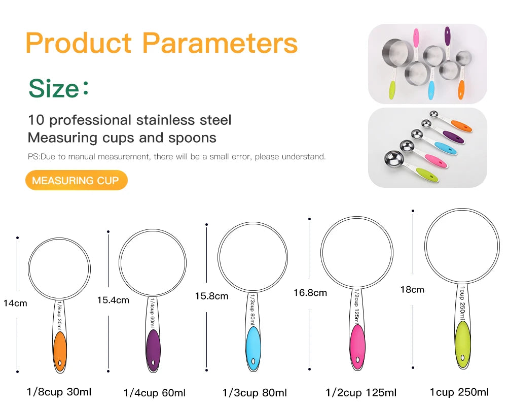 5/10Pcs Stainless Steel Measuring Set Stackable Measuring Cups Measuring Spoons Set For Kitchen Tea Coffee Baking Measuring Tool