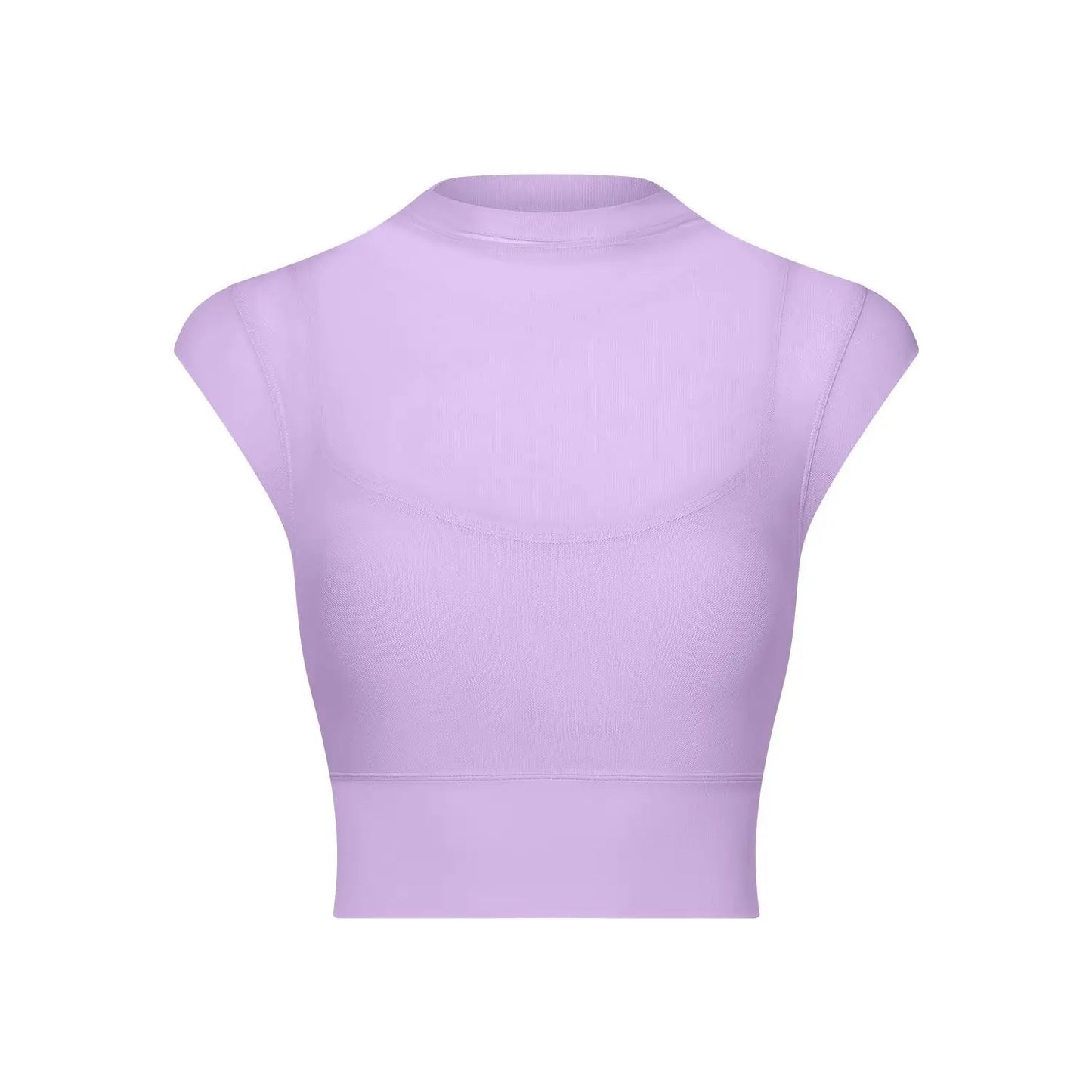 New Design Women's Sexy Mesh Panel 2 in 1 High Neck Sleeveless Quick Dry Crop Top Fitness Tennis Yoga Sportswear Crop Top