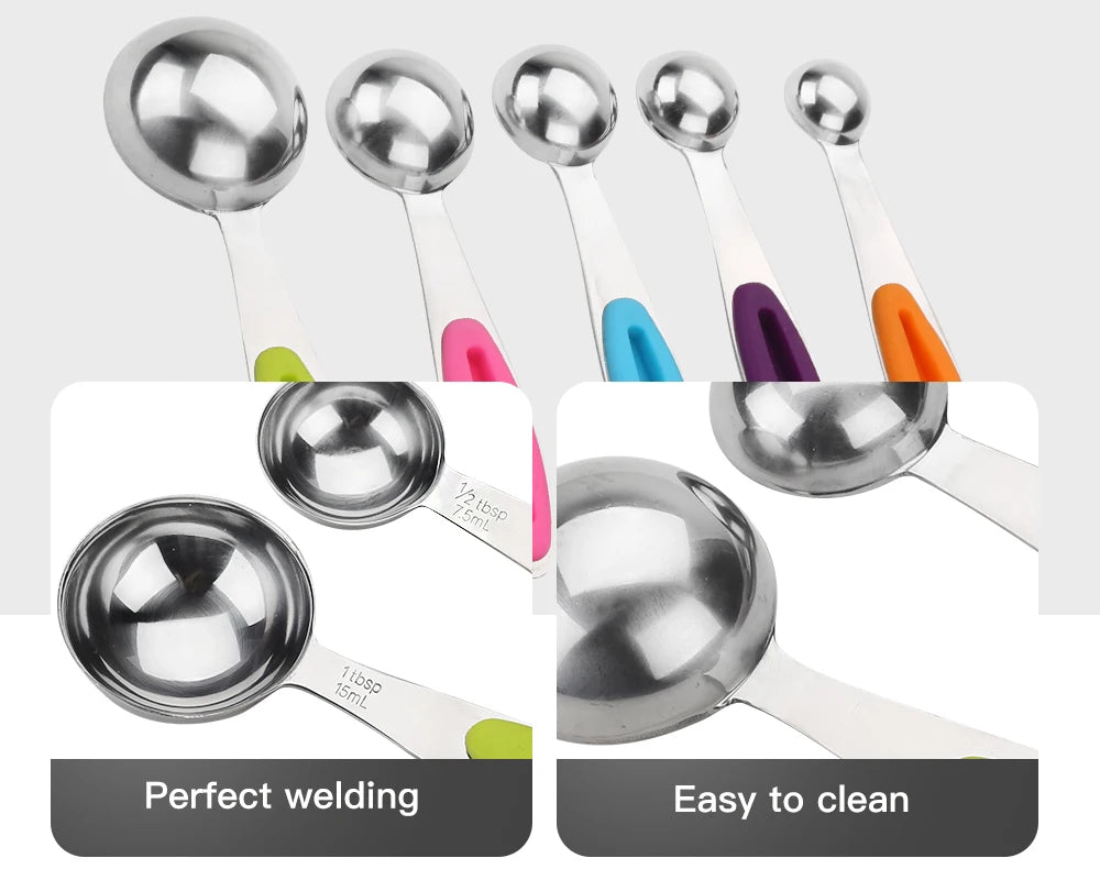 5/10Pcs Stainless Steel Measuring Set Stackable Measuring Cups Measuring Spoons Set For Kitchen Tea Coffee Baking Measuring Tool
