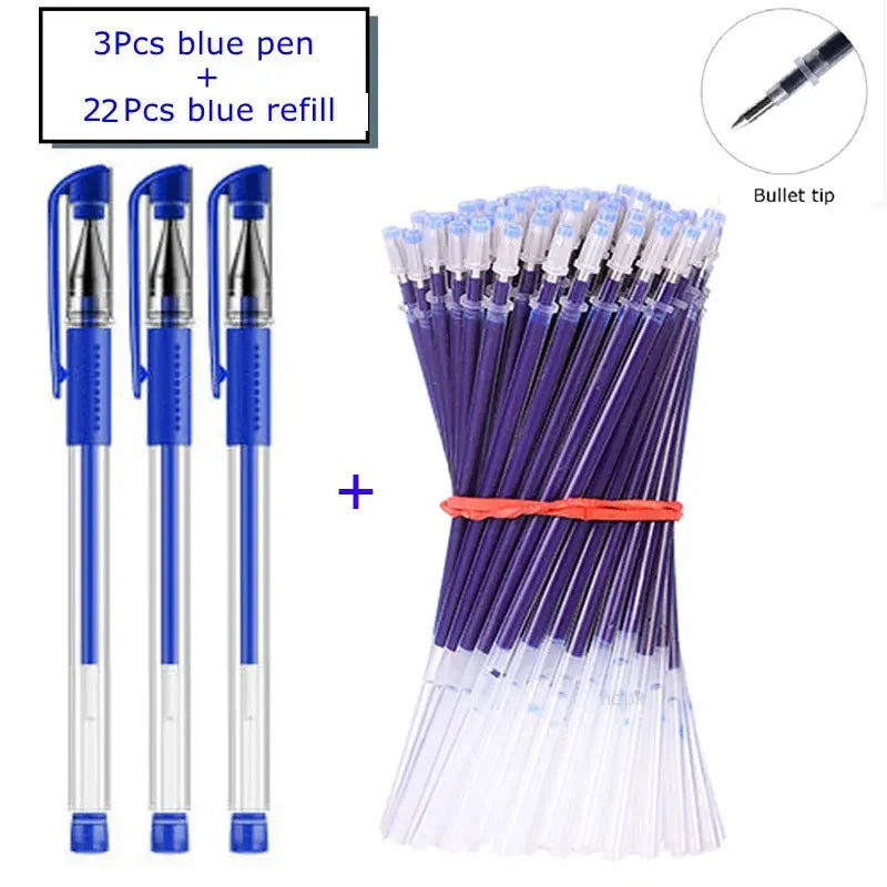 7/35 PCS Gel pens Set Black Blue Refill Gel Pen Bullet Tip 0.5mm School & office Supplies Stationery Writing Tool stationery