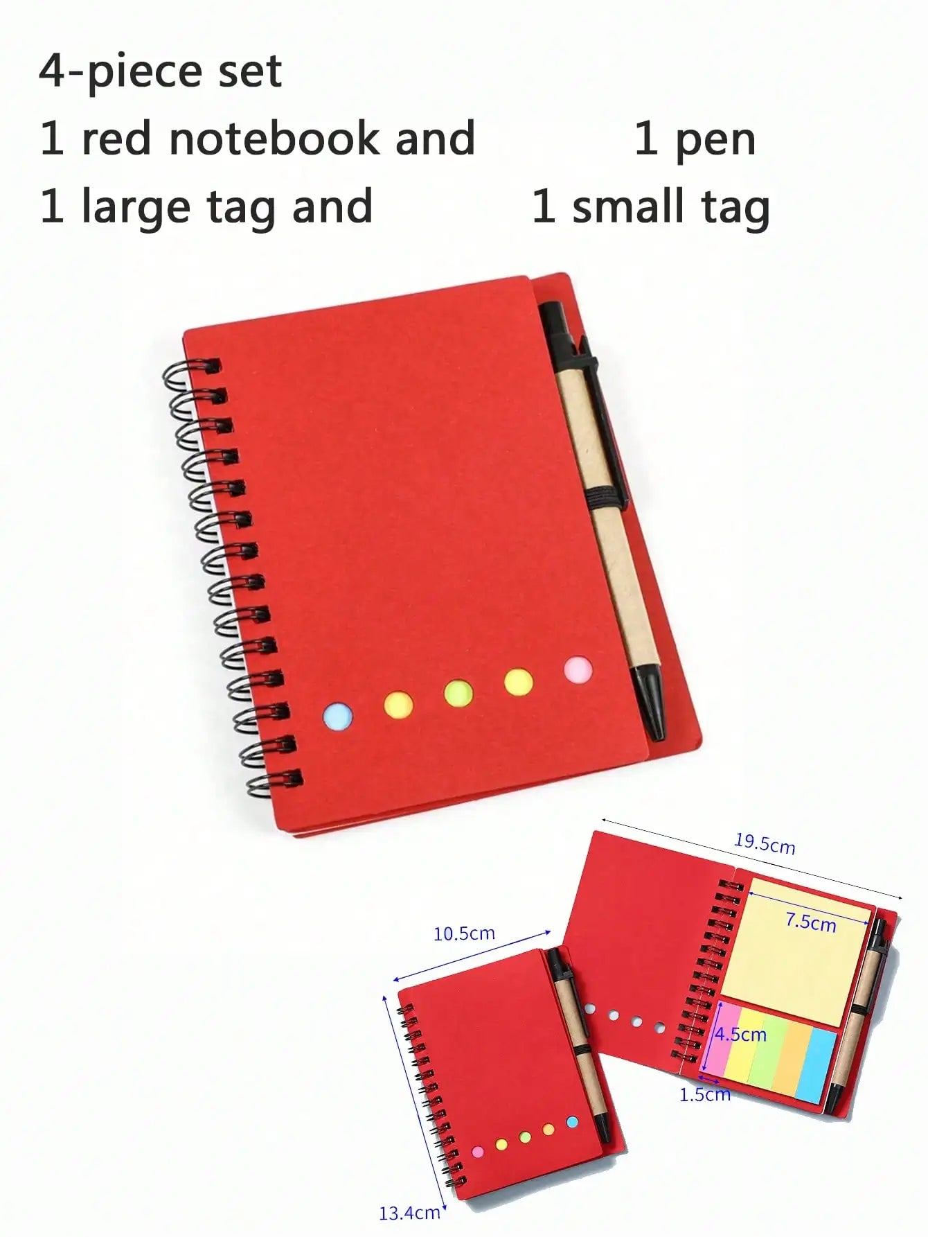 4pcs-set Spiral Notebook-Pocket Notepad with Pen Loop,Sticky Notes&Index Tabs,4.1x5.3"Brown Paper Cover,Portable Lined Journal