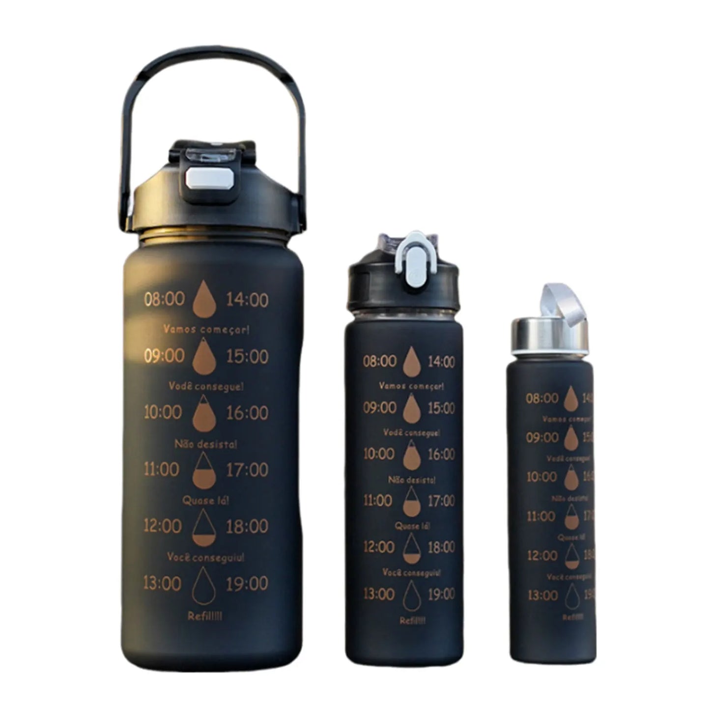 3PCS Leakproof Water Bottles with Times to Drink and Straw Motivational Drinking Sports Water Bottle for Fitness Gym Outdoor