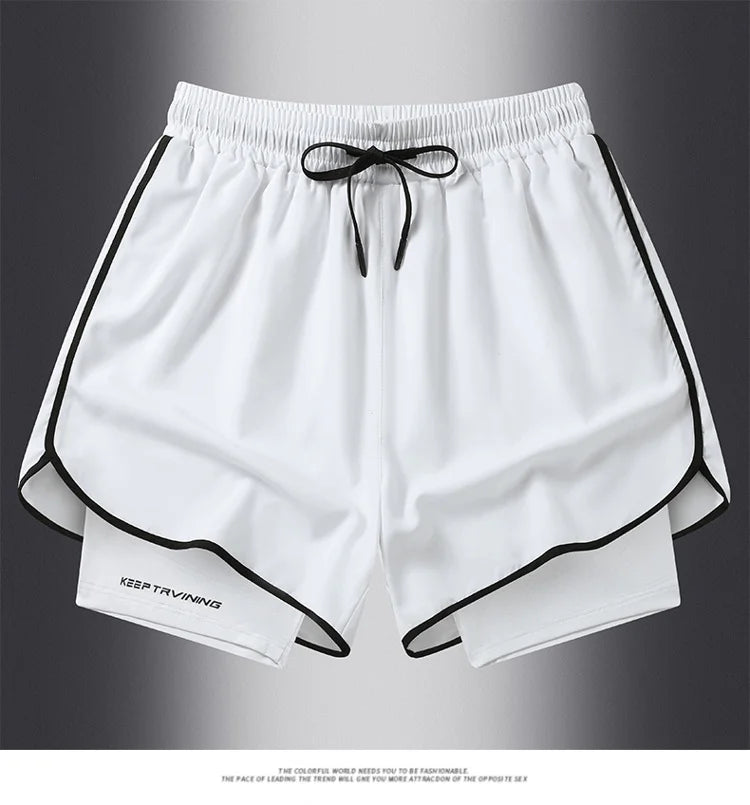 UETEEY Men's Shorts 2 in 1 Sports Fitness Gym Running Workout Shorts Hidden Pocket Quick Drying Cycling Jogging Men Short Pants