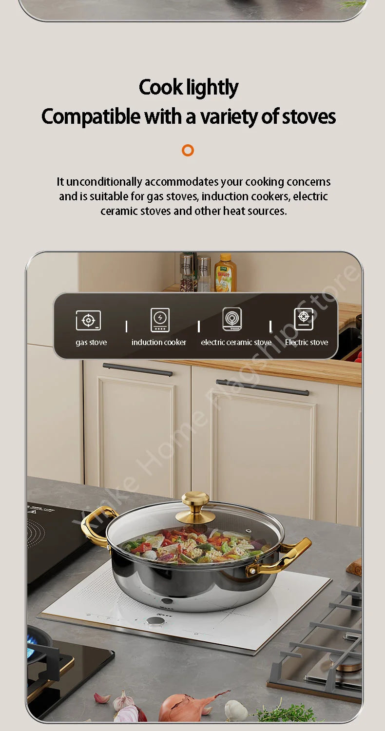 30cm Stainless Steel Frying Pan Honeycomb Non-stick Soup Pot wok with lid Home Induction Cooker Gas Stove Stew Kitchen Cookware