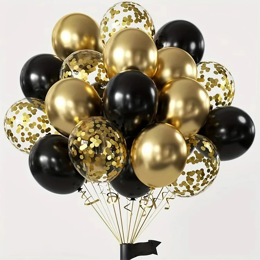 16pcs Black and Metallic Gold Balloons for Birthday New Year Wedding Graduation Party Baby Shower Decorations