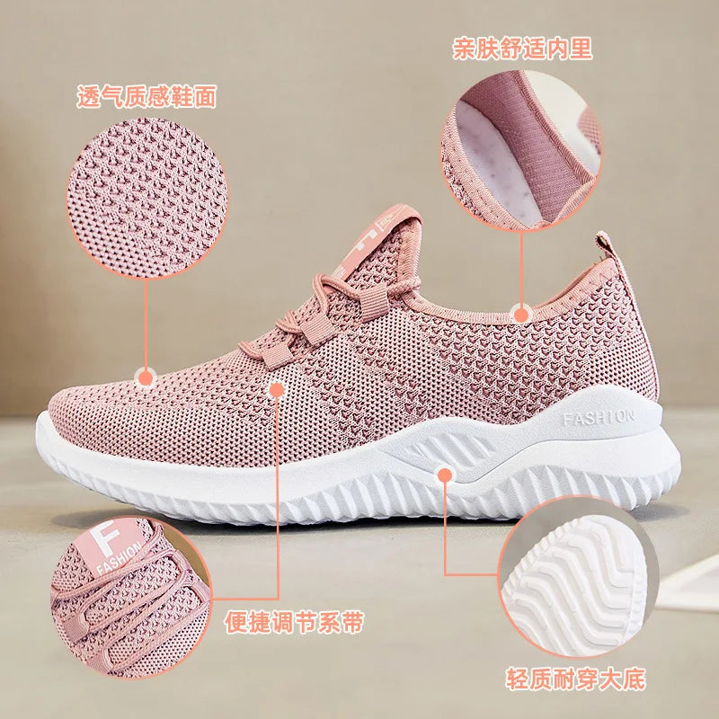 Women's shoes 2025 mesh breathable comfortable sports shoes soft sole lightweight fashion casual shoes
