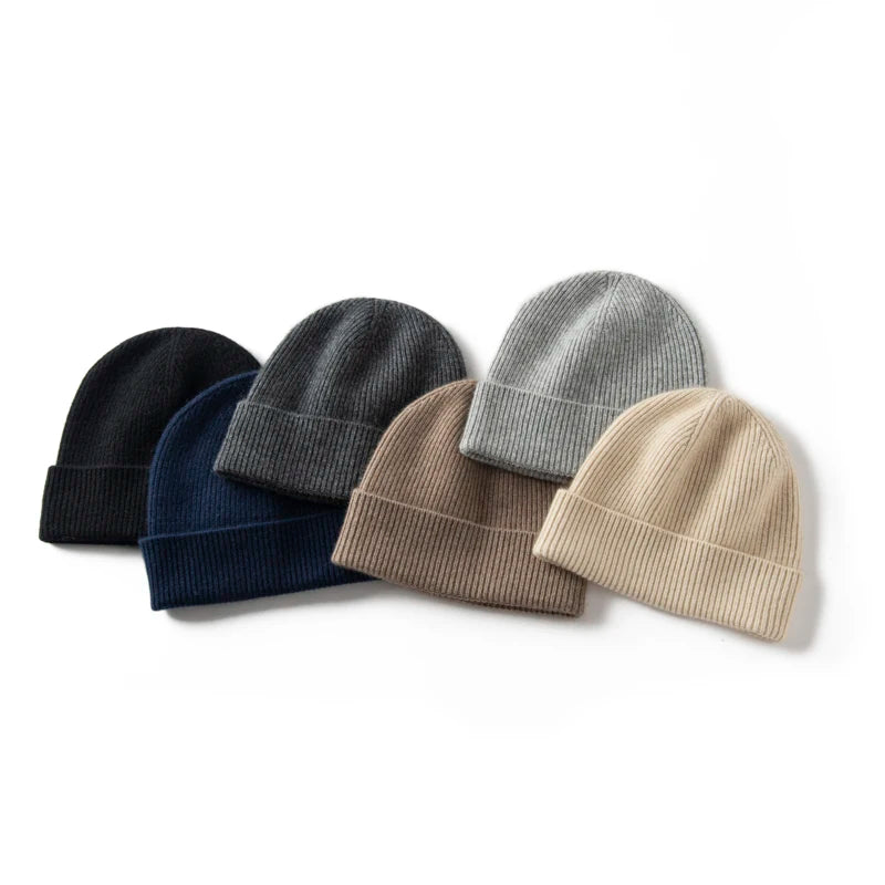 Winter New Hat for Men Knitted Korea Beanie Thick Hats Autumn Outdoor Warm Streetwear Cap Man 100% Cashmere Solid Color Soft Hat