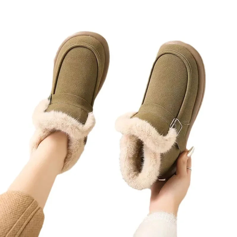 Winter Women's Snow Boots Korean Version New Plush Comfortable Super Warm Anti Slip Soft Bottom Belt Buckle Women's Shoes