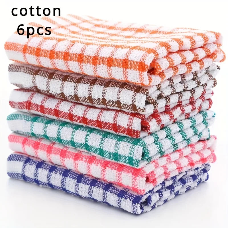 6PCS Cotton Kitchen Tea Towels Absorbent Lint Free Catering Restaurant Cloth Dish Towels Cleaning Cloth Kitchen Cleaning Towel