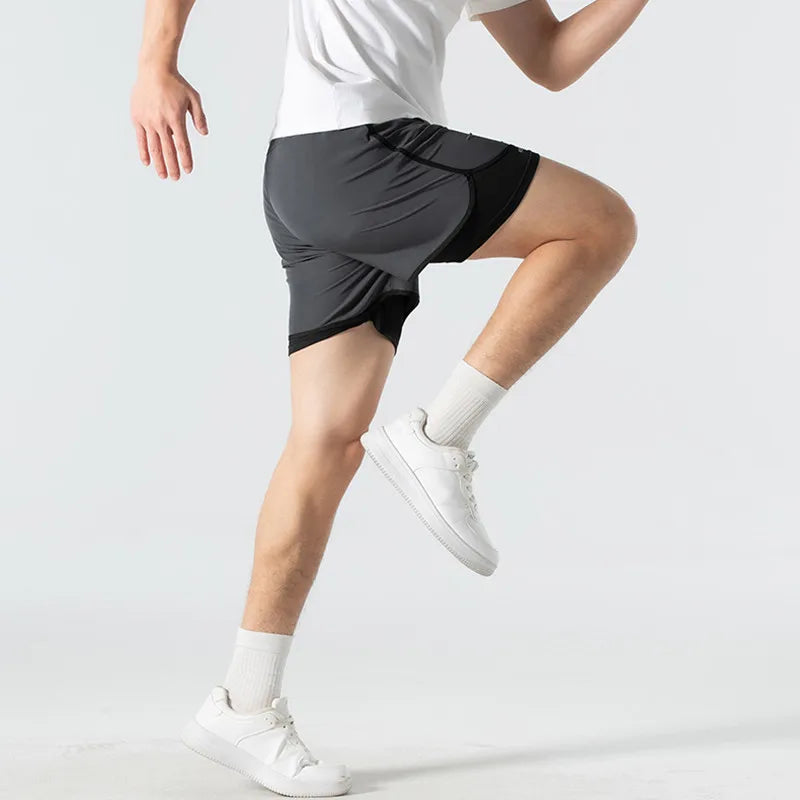 UETEEY Men's Shorts 2 in 1 Sports Fitness Gym Running Workout Shorts Hidden Pocket Quick Drying Cycling Jogging Men Short Pants