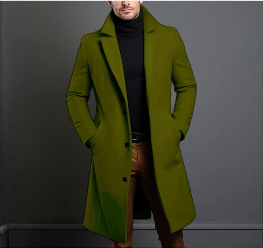 2025 New Woolen Coat for Men Mid to Long Solid Color High-end Minimalist Autumn and Winter Woolen Coat Warm Youth Coat